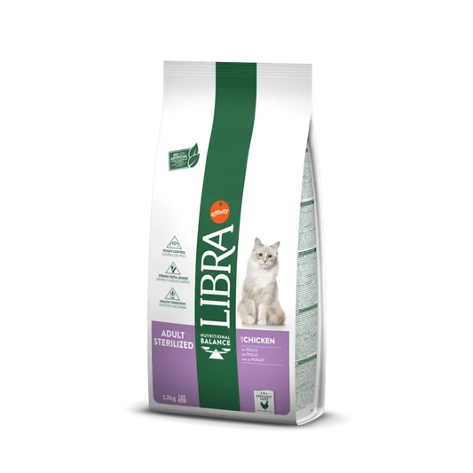 🐱Libra Adult Sterilized – Pollo | Gatos esterilizados adultos | Saco 12 kg | Fórmula control de peso